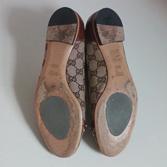 Gucci Tan Logo Canvas Flats In Box W Bamboo Bit. - Picture 7 of 7
